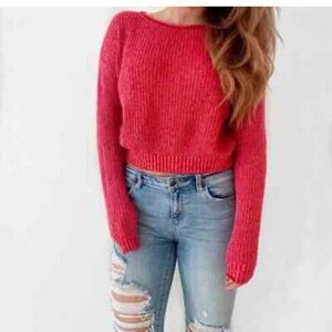 wild fable women's plus size red and pink marled cropped sweater EUC Size XXL